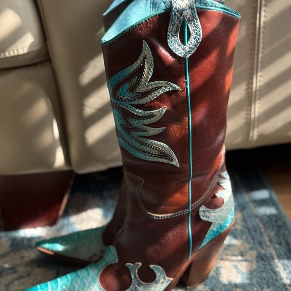 Unbranded Brown and Turquoise Western Boots Size 7 - Picture 7 of 15
